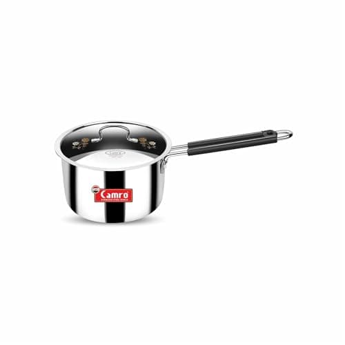 Camro Tripro Triply Artisian with Lid (12 No, 2.3 Liters) Tea Pan MilkPan Saucier Cooking Pot for Chai Boil Warm Heat Resist Handle Induction Friendly & Gas Ready 6-Year Warranty