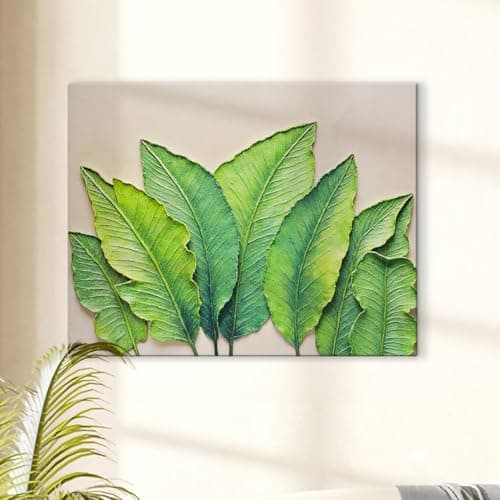 ArtX Canvas Green Leaf Painting For Wall Decoration, Multicolor, Nature, 58.0 X 45.0 cm, Set of 1