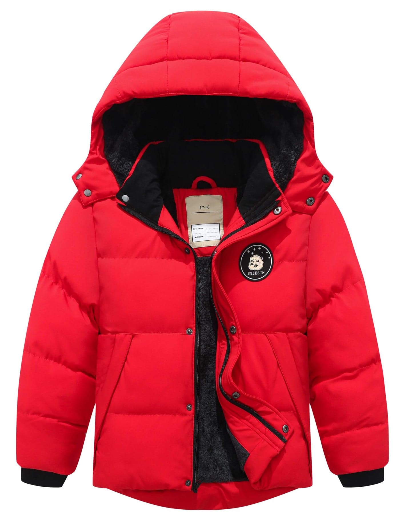 BYLESIN Kids Boy's Winter Waterproof Puffy Cotton Jacket Fleece Lined Lightweight Down Coat Thick Hooded Outdoor Coat