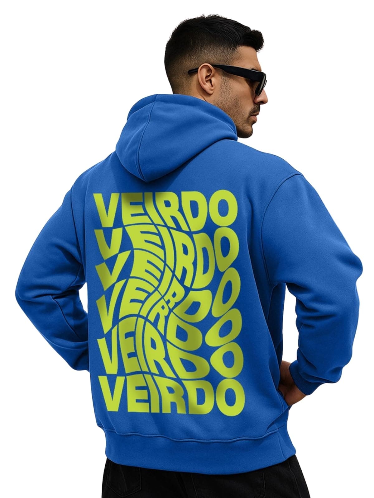 Veirdo® Cotton Fleece Oversized Baggy Fit Full Sleeve with Hooded Neck Back Graphic Print Blue Hoodie for Men (XL)