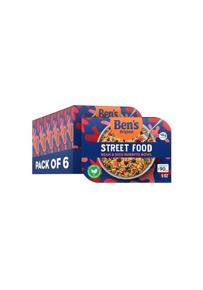 BENS ORIGINAL Street Food Bean Rice Burrito Bowl Prepared Entre Microwavable HeatEat Bowl in 90 Seconds 9 oz Pack of 6