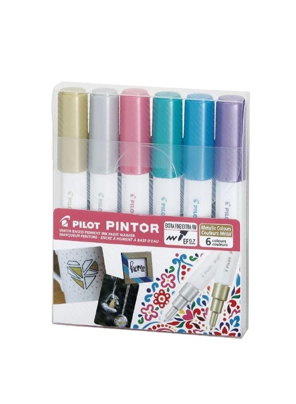 Pilot Pintor Metallic Water Based Paint Markers Set of 6 Extra Fine 0.7mm Tip