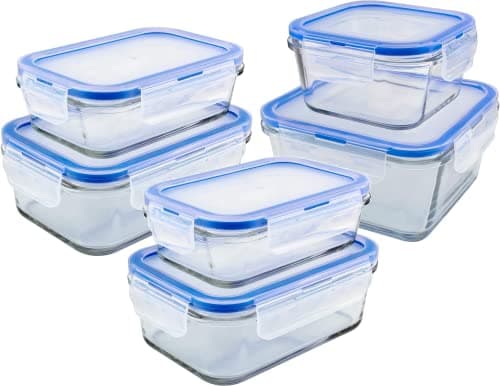 Glass Containers BPA-Free Locking Lids - 6 Pack, Premium Meal Prep Containers, Leakproof, Airtight, Microwave, Oven, Freezer, Dishwasher Safe, Ideal for Lunch, Kitchen, and Food Storage (Set of 6)