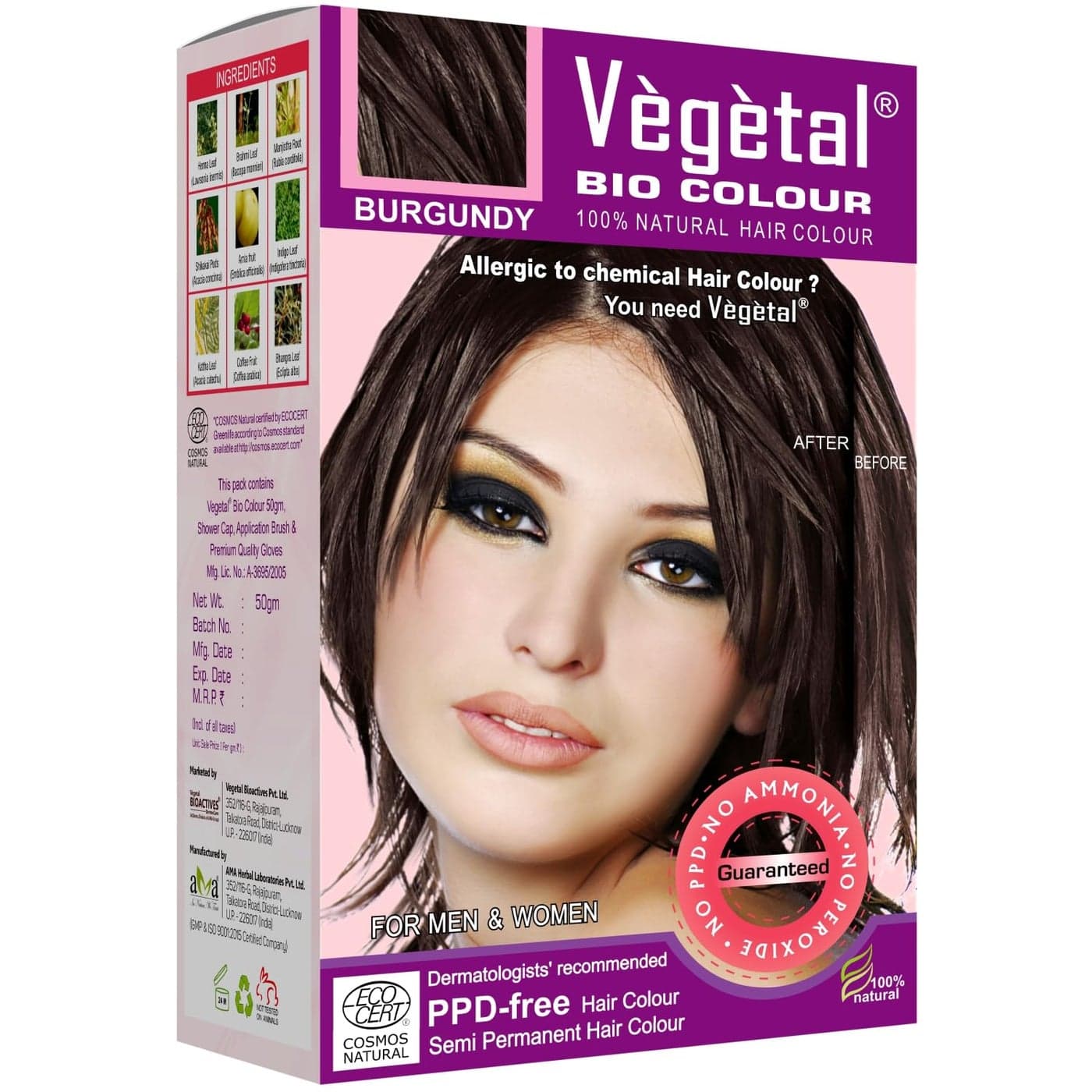 Vegetal Bio Colour Burgundy 100 Natural Hair Colour PPDfree Semi Permanent 50g Pack of 4