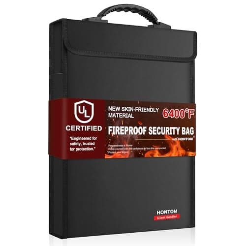 6400℉ Fireproof Document Bag with Lid, 15.4"x11.4"x1.77" Fireproof Waterproof Money Bag with 2 Pockets for Files, 12 Layers Heat Insulated Safe Storage for A4 Legal Letter Size Documents and Valuables