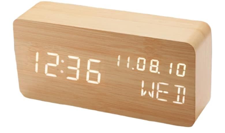 MVM Enterprise Wood Digital Alarm Clock Desk Time DateMMDDYY Day of The Week Temperature Nightlight Large LED Display Portable Lamp Bedroom Office School Home Livingroom Room Pack of 1