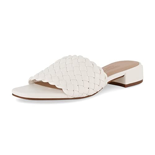 CUSHIONAIRE Womens Nerida woven low block heel sandal Memory Foam White 9