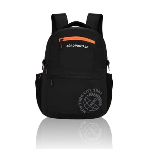 Aeropostale Backpack Basin - Black | Durable 2-Compartment Laptop Backpack with Rain Cover Compartment | Bag for School, College and Work | Padded Back and Multiple Utility Pockets