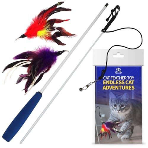 Pet Fit For Life Cat Feather Wand Toys Interactive Cat Wand Toy for Indoor Pets 2 Feather Attachments Promotes Animal Health Fitness Made wSoft Durable Materials Gift Red
