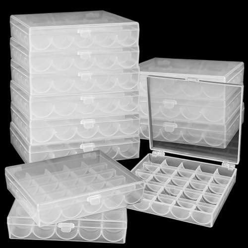 LOYORTY 12PCS Plastic Empty Bobbin Storage Case 25 Slots Bobbin Case Holder Transparent Bobbin Organizer Storage Box Bobbins Spools Case for Sewing Machine