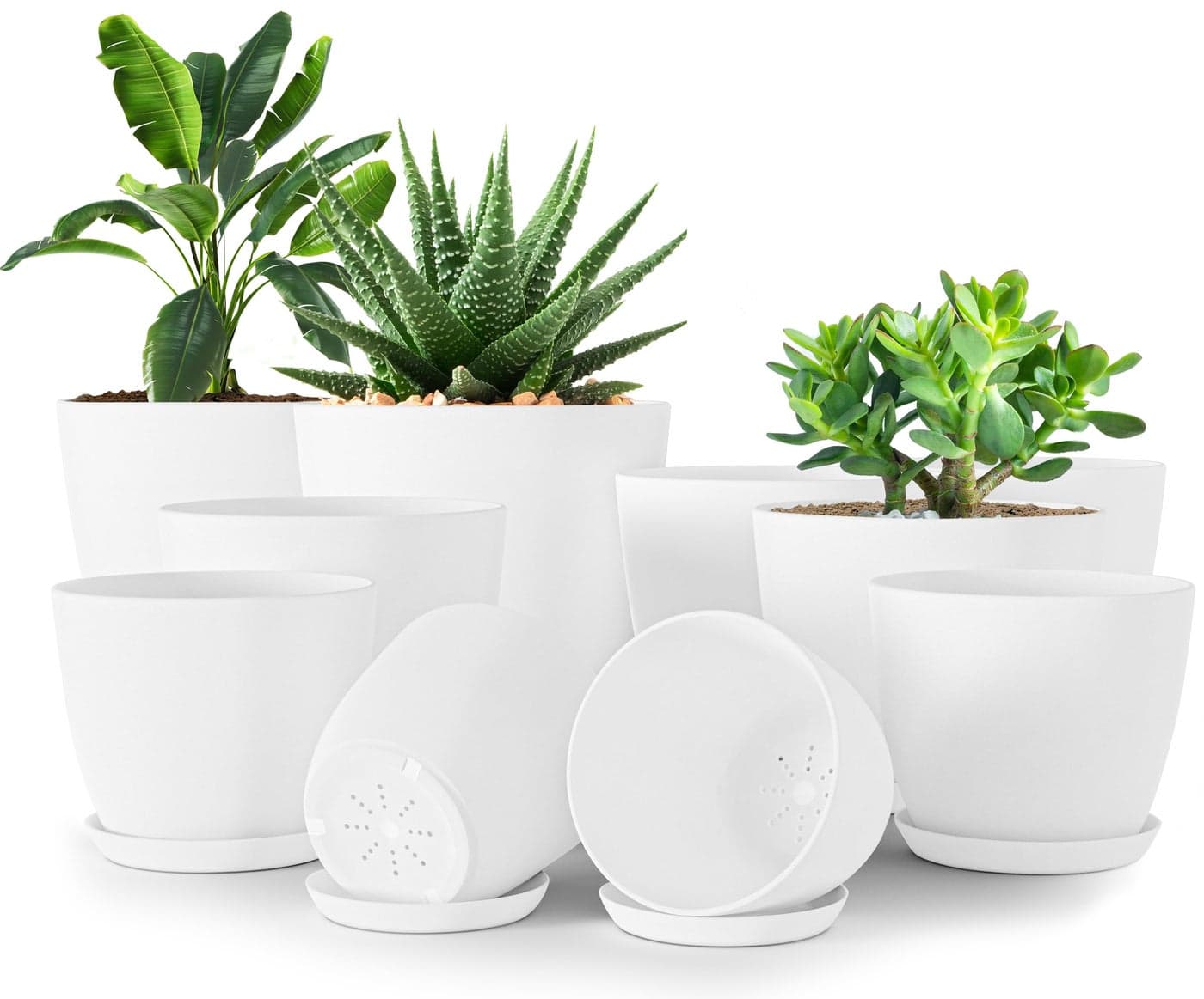 Utopia Home Plant Pots Indoor with Drainage 76665348 Inches Flower Pots for Indoor Planter 10 Pack Plastic Planters Ideal for Stocking Stuffers or Home Christmas Decorations White