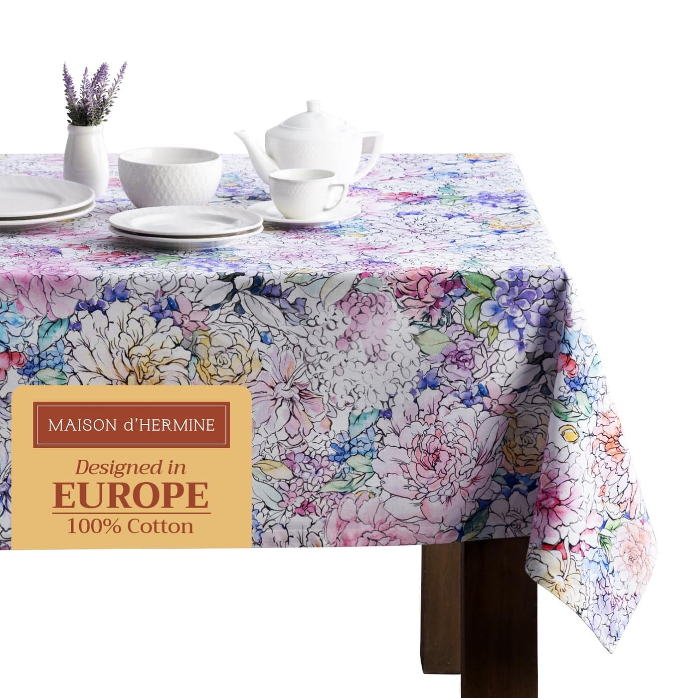 Maison dHermine Table Cloth Rectangle Table 100 Cotton 60 x 108 Inches Tablecloth Reusable Decorative for Dining Room Farmhouse Home Party Festive Wedding Spring Summer Floral Love