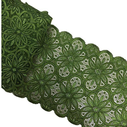 5 Yards Width 7 Inch Vintage Oval Pattern Stretch Lace Trim Fabric Elastic Lace Flowers Ribbon for Garment Craft Embellishment Wedding Garters Baby Shower Table Decorations Dark Green