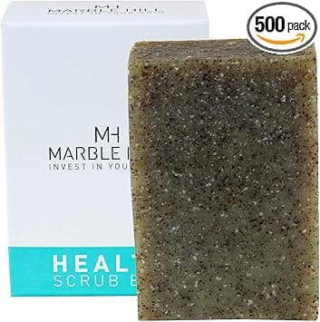 Marble Hill Health Scrub Bar Tea Tree Oil Soap AntiFungal Antibacterial for Sweat Rash Ring worm Body Odour Yeast Smell Exfoliating Natural Cleanser Acne Athletes Foot Healthy Feet Skin Nails 100g