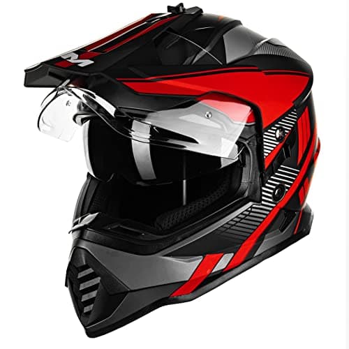 ILM Dual Sport Adventure Motorcycle Helmet with Pinlock Compatible Sun Visor Snowmobile ATV Dirt Bike Off Road Casco Model WS902 RedBlack Small