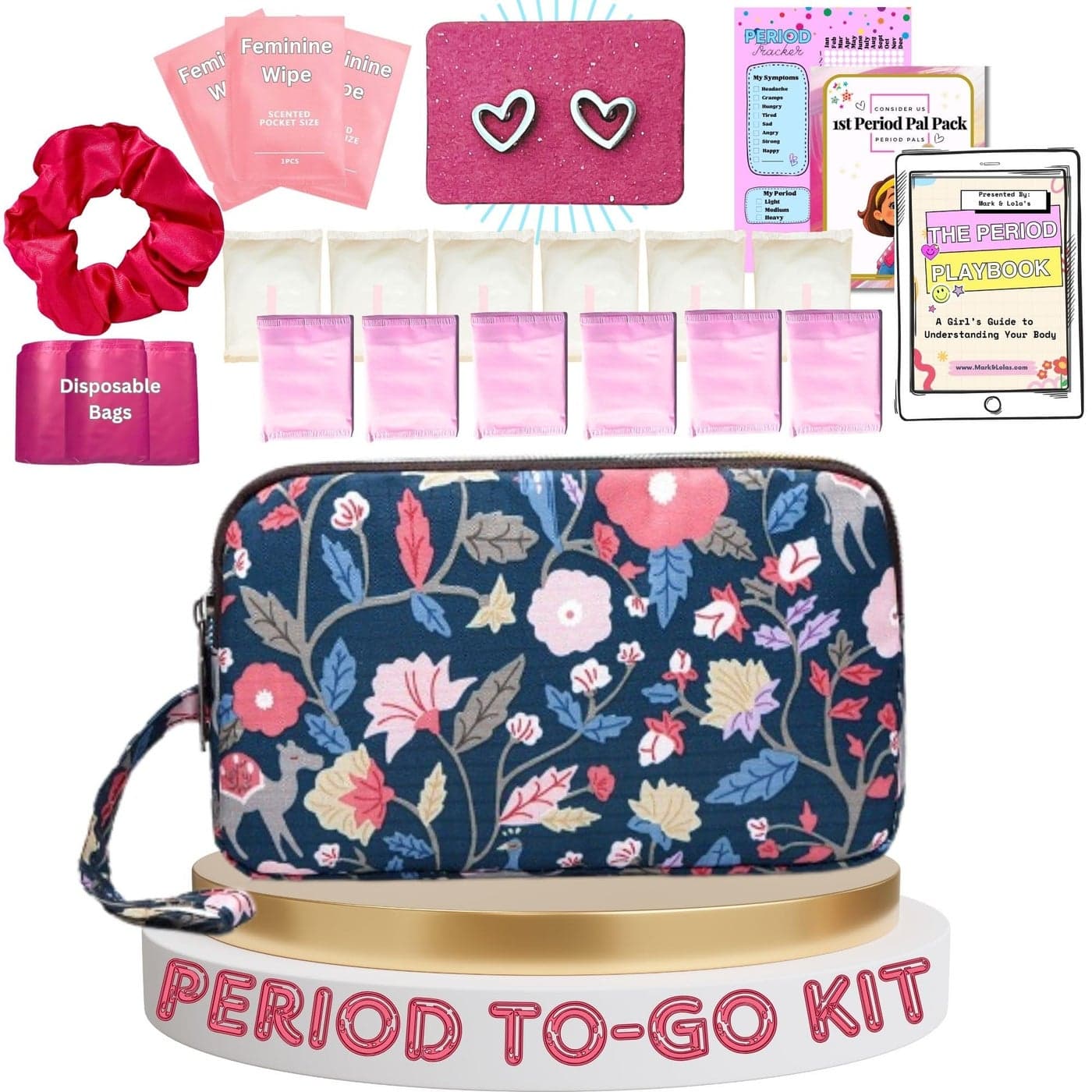 First Period Pal Pack toGo Kit 26 pcs First Period Kit for Tweens Teen Period Kit Discrete Period Bag Pads Panty Liners Period Kits for Tweens 1012 Florets