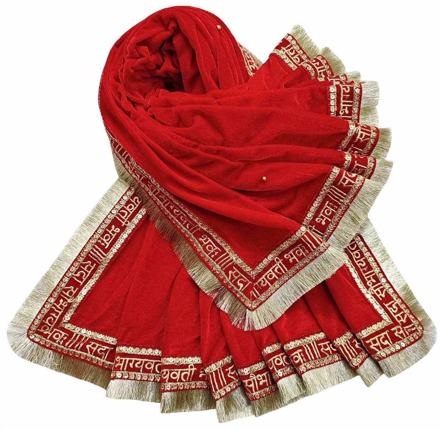Navti Creations Women's Velvet Dupatta With Sada Saubhagyawati bhaw Embroidery Border & 4 side Golden Kiran (2.25m) (Red)