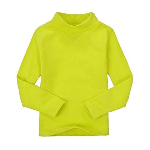 CuteOn Children Unisex Solid Color Kids School Uniform Long Sleeve Turtleneck T-Shirt Lemon Green 4 Years