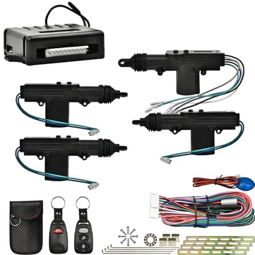 Holwim Universal Car Power Door Lock Kit with 4Pcs 12V Car Door Lock Actuator, Keyless Entry System with 2 Remotes, 1 Central Locking System, 1 Faraday Bag, Power Central Lock Kit for Cars,Auto,Truck