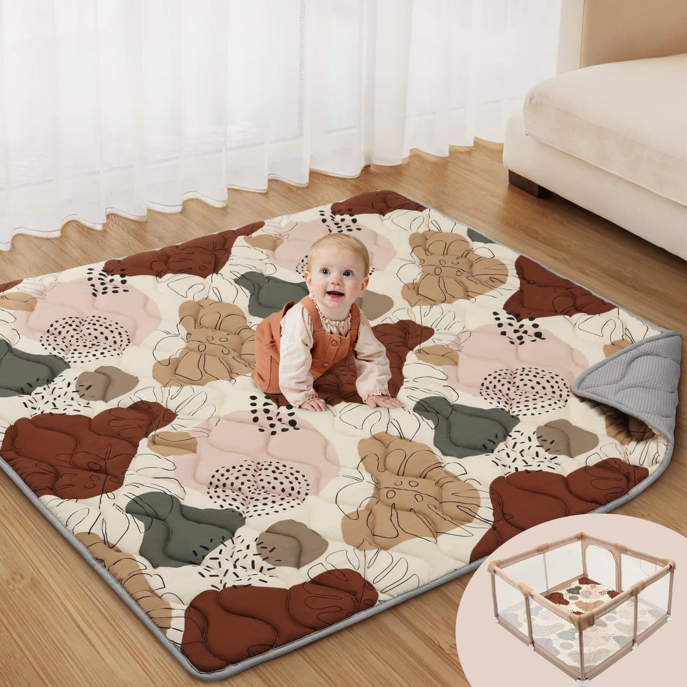 Blissful Diary Baby Play Mats for Floor, 50x50 Crawling Mat for Playpen, Thicken Soft Padding Foam Playmats for Babies and Toddlers Infants, Foldable and Machine Washable, Boho Design