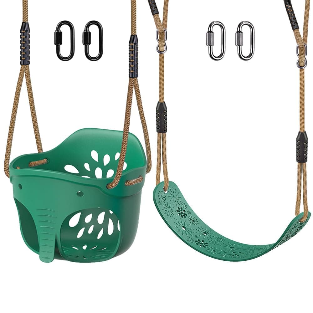 Dolibest Toddler Swing Set Accessories High Back Full Bucket Swing Seats wAdjustable Rope and 4 Locking Carabiners Cute Elephant Shape Design 600LB Capacity 2 Pack