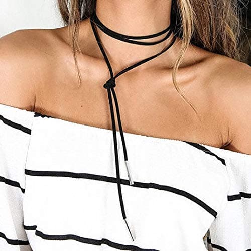 Kercisbeauty Summer Boho Black Velvet Long Rope Choker Necklace with Silver Gold Pendant for Women Girls Party (Pattern 2)