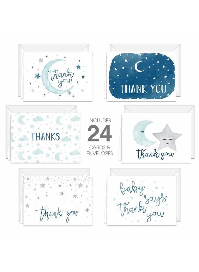 Starry Delight Thank You Cards / 24 Baby Shower Thank You Cards / 6 Night Sky Appreciation Greeting Card Designs / 3 1/2" x 4 7/8" New Baby Gratitude Note Cards/Made In The USA