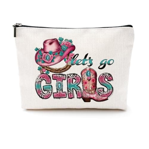 Lets Go Girls Cowgirl Gifts Western Gifts for Women Boho Stuff Cowgirl Makeup Bag Pink Gifts Country Girl Gifts Cowboy Hat Gifts Western Cosmetic Bag Birthday Christmas Friend Gifts