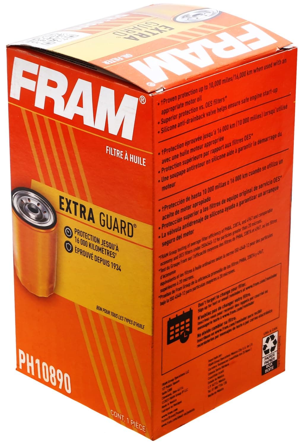 FRAM Extra Guard PH10890, 10K Mile Change Automotive Replacement Interval Spin-On Engine Oil Filter for Select Ford 6.7L Models