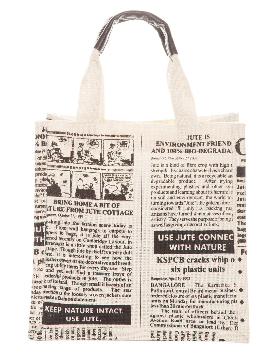Jute Cottage Eco-Friendly Lunch & Grocery Bag for Men & Women | 12x12x7 in Jute with Newspaper Print | Handcrafted Sustainable Tiffin & Carry Tote for Office, Travel, Daily Use
