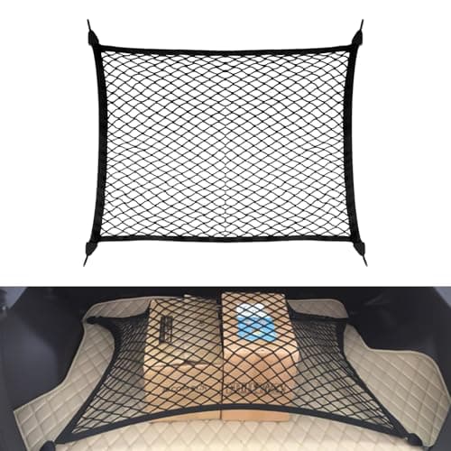 JYIS Elastic Cargo Net for SUV Trucks Ceiling Cargo Net Adjustable Trunk Mesh Net Organizer 32 X 24 Stretch to 63X43 with Hooks Universal Car Rear Trunk Bed Netting Storage AccessoriesBlack
