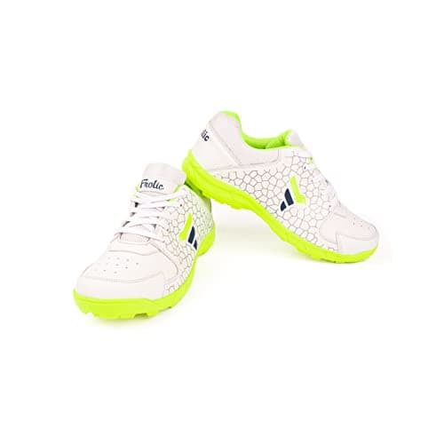 FROLIC Men's Cricket Shoes - for All Ages (Light Weight) (UK 4, White-Fluro Yellow)