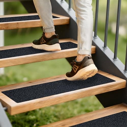 LifeGrip Anti Slip Traction Treads 10Pack 6 inch X 32 inch Best Grip Tape Grit Non Slip Outdoor Non Skid Tape High Traction Friction Abrasive Adhesive for Stairs Step Black