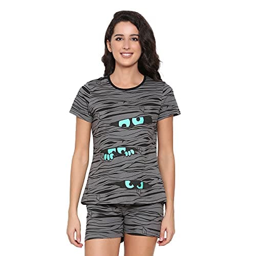 Real Basics Women's Cotton Printed Pajama Set (Shorts & Top) (Rb-W-Shortset-Xxl-P1-Greyeye_Grey_2XL)