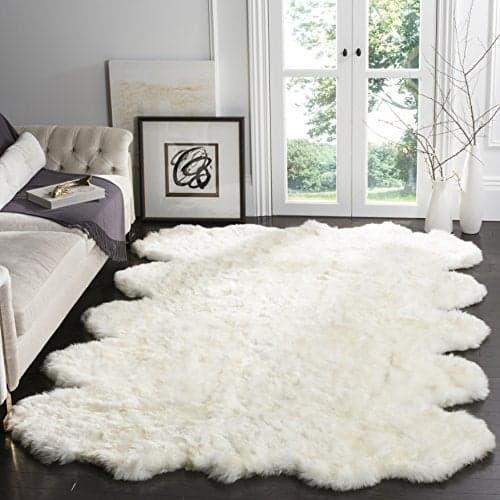 SAFAVIEH Sheep Skin Collection Area Rug 6 Square Natural White Handmade Rustic Glam Genuine Pelt 34inch Thick Ideal for High Traffic Areas in Living Room Bedroom SHS211A