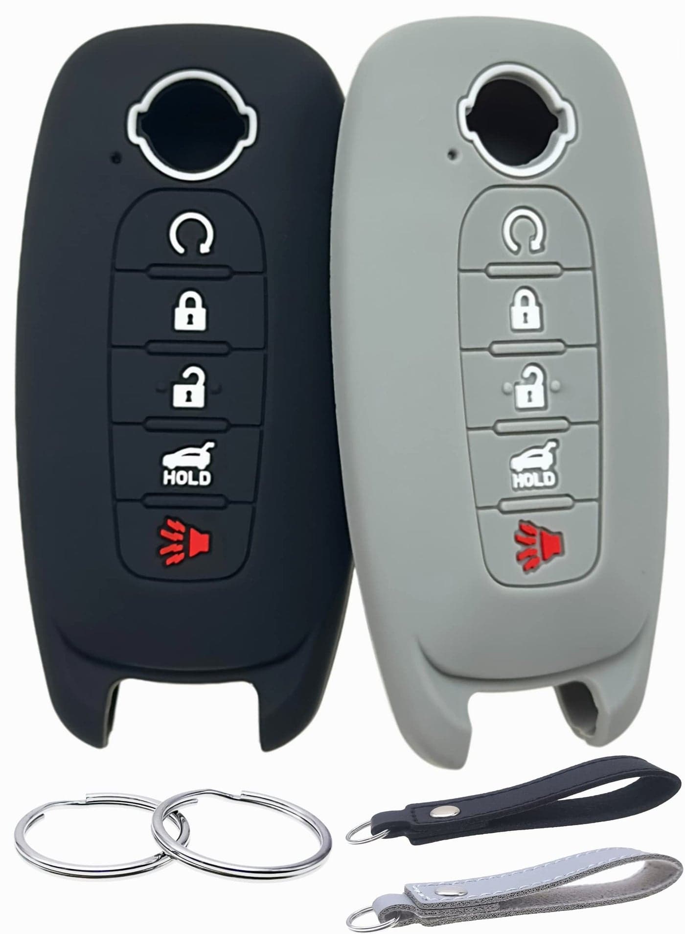 REPROTECTING Silicone Rubber Key Fob Cover Compatible with Nissan Pathfinder Rogue 5 Buttons BlackGrey