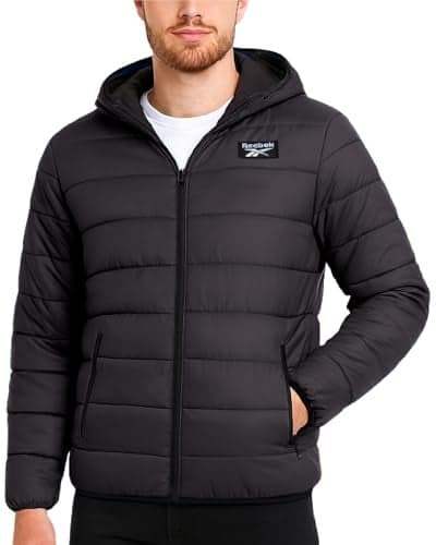 Reebok Men's Jacket – Lightweight Hooded Quilted Puffer Coat – Warm Insulated Winter Jacket for Men (S-4X), Size Large, Charcoal