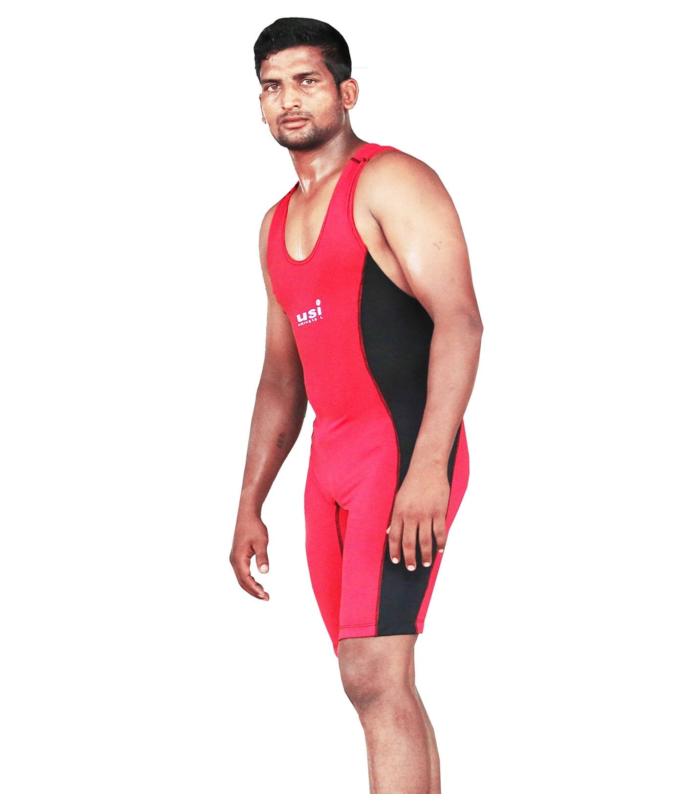 USI UNIVERSAL 419WSM Wrestling Suit for Men & Women, Wrestling Singlet with Nylon Elastane Fabric 210 GSM, Grip Elastic On Bottom Hole(Red, Size XXL)