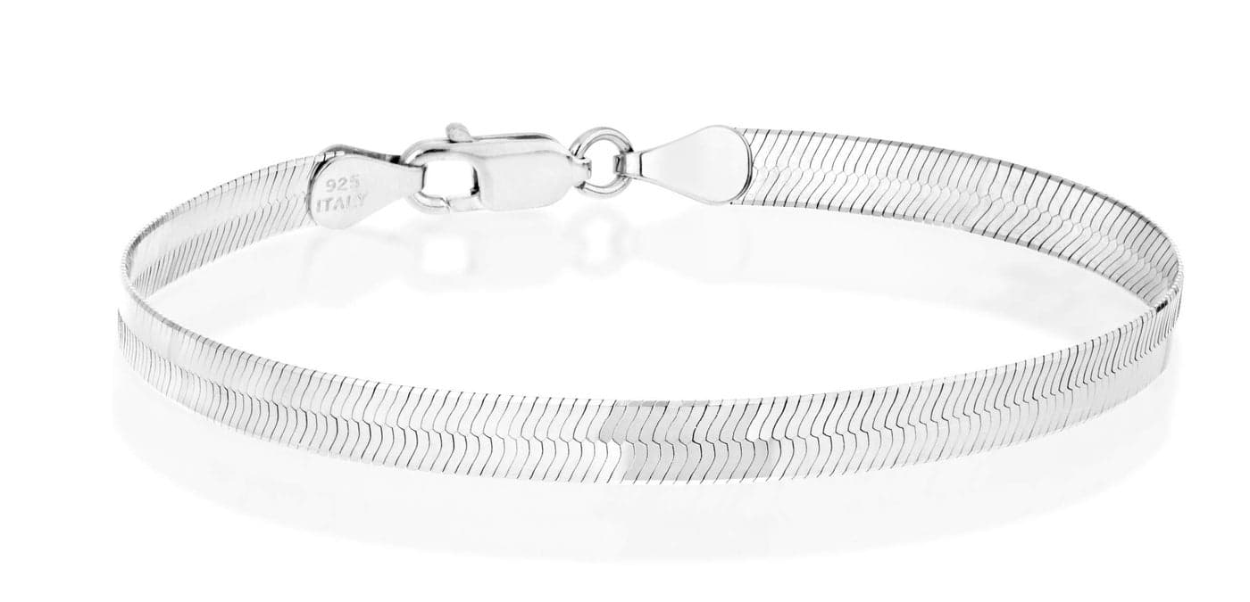 Miabella Italian Solid 925 Sterling Silver, 18K Gold Plated 4.5mm Flexible Flat Herringbone Link Chain Bracelet for Women, Made in Italy (sterling silver, Length 8 Inches)