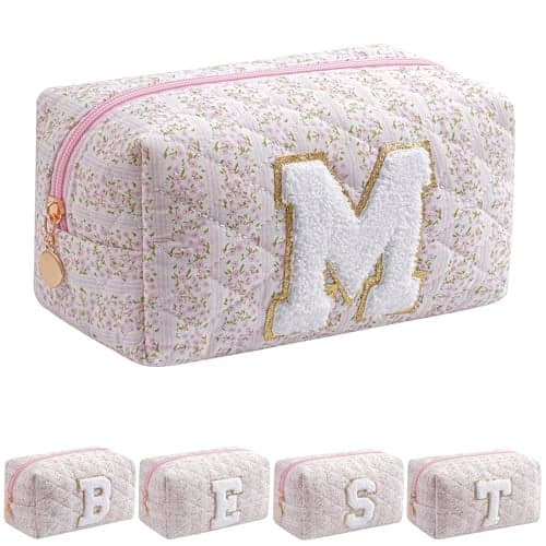 JOVAKIT Makeup Bag Cosmetic Bags for Women Christmas Gifts for Girls Age 618 Alphabet Pink Floral Coquette Zipper Travel Makeup Pouch Organizer Case Trendy Stuff Pink Floral M