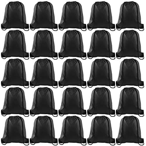 KUUQA 25Pcs Drawstring Backpack Bags String Backpack Sport Bag Sack Cinch Tote Gym Backpack Bulk for Gym Sport Traveling,Black