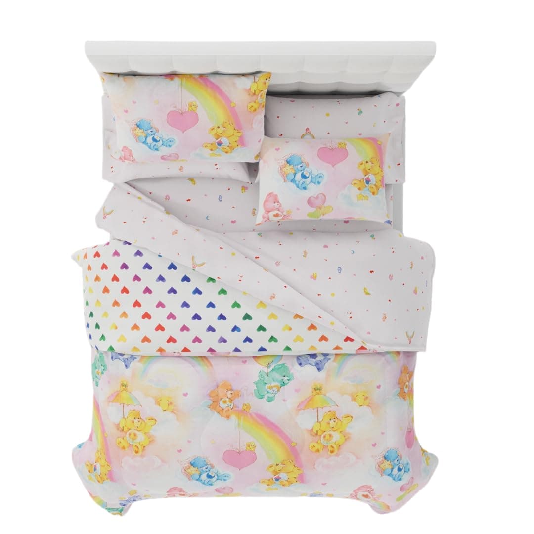 Franco Care Bears Classic Retro Rainbow Bedding 7 Piece Super Soft Comforter and Sheet Set with Sham Queen 100 Official Licensed Product Collectibles