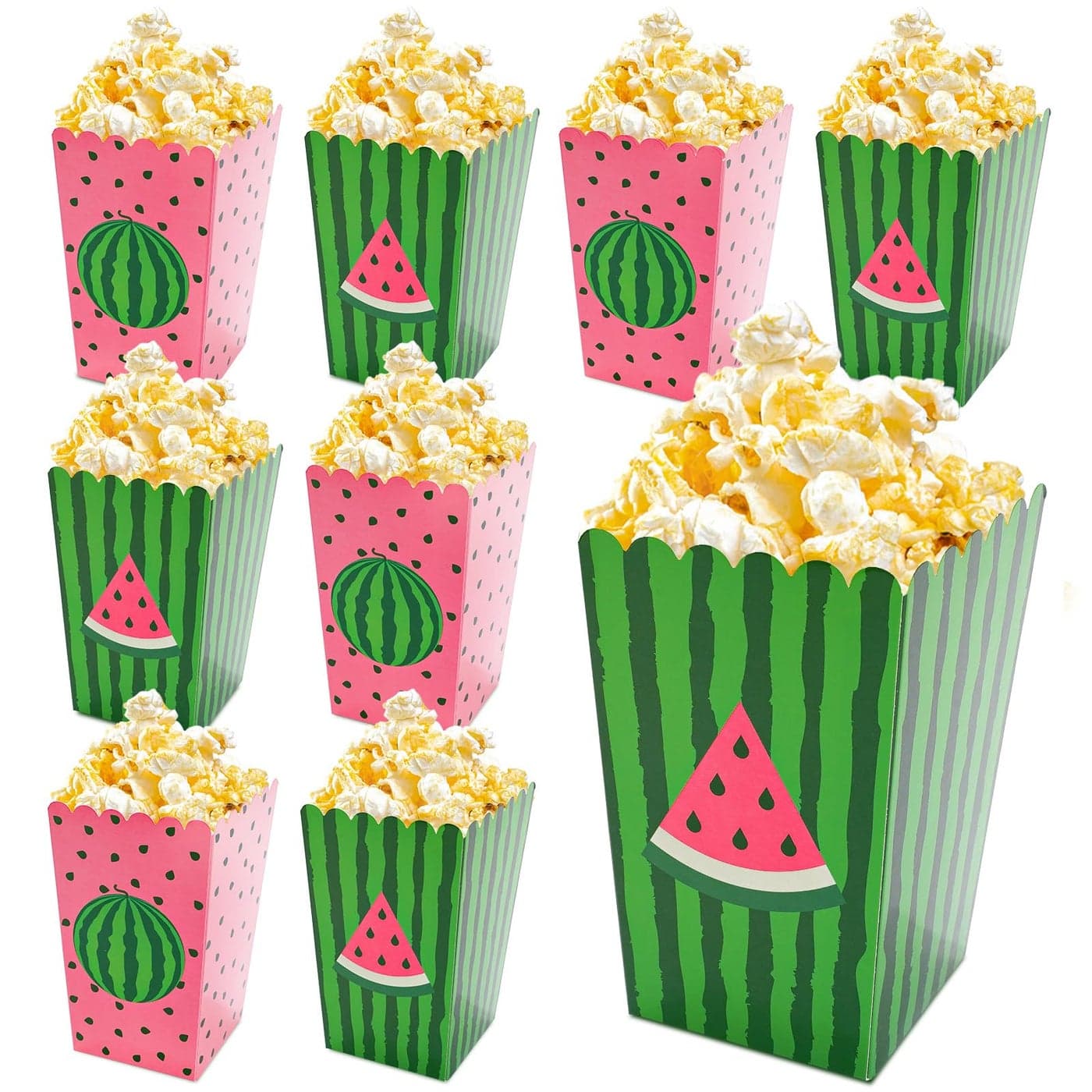 Whaline 24 Pack Watermelon Popcorn Boxes Snack Treat Favor Boxes Melon Print Candy Cookie Container for Watermelon Theme Birthday Favors Movie Night Party Supplies Decoration 2 Design