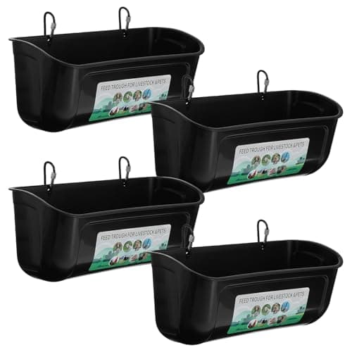 4 Pack Hanging Chicken Feeders Plastic Goat Feeder Supplies with Metal Clips Chicken Waterer Bucket Container for Goat Duck Horse Pig Hog Poultry