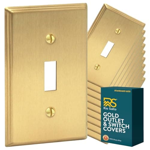 Rio Salto BRASS Brushed Brass Gold Metal Toggle Switch Plate Flip Switch Outlet Covers Light Switch Cover Wall Plates – Deco Collection 10-Pack Decorative Brass Wall Plates Standard Size 4.50" X 2.75"