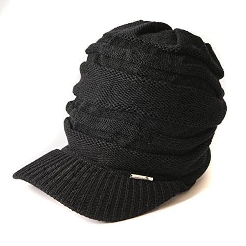 CHARM Mens Brimmed Knit Beanie - Womens Summer Slouchy Beanie Visor Hat Winter Slouch Knit Hats Warm Baggy Caps Black