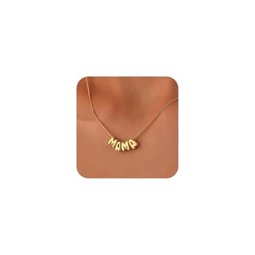 SLOONG Mama Necklace for Women, Mother's Day Gift for Mom Letter Necklace 18K Gold Plated Dainty Mother and Daughter Matching Gift for New Mom Boyfriends Mama (Gold)