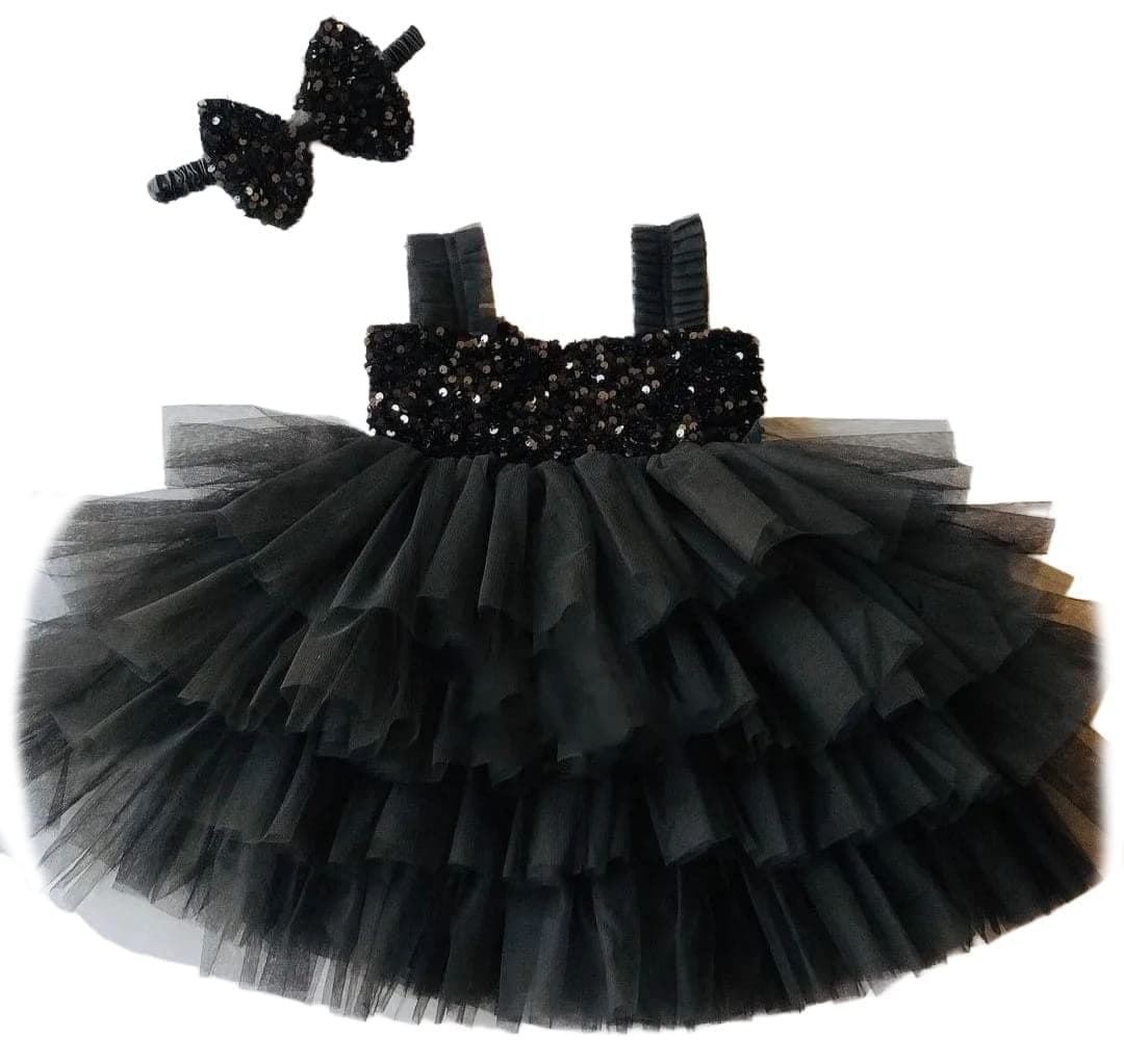 TILISM Girl's Net Cocktail Midi Dress (superart01_Black