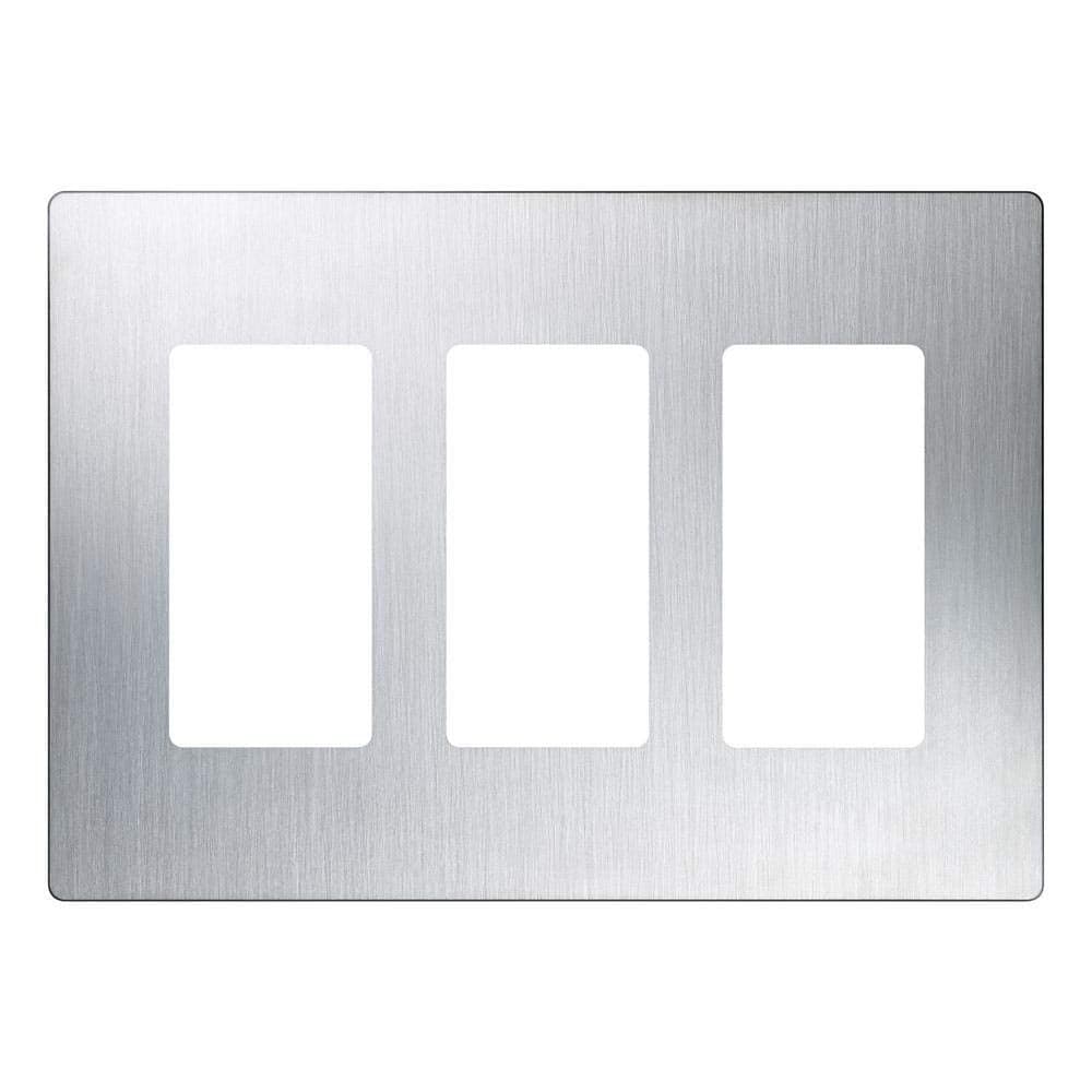 Lutron Claro Light Switch Cover Plate 3 Gang Wallplate for Decorator Light Switches Rocker Light Switch Cover Outlet Cover Screwless Switch Plate Cover Gloss CW3SS Stainless Steel