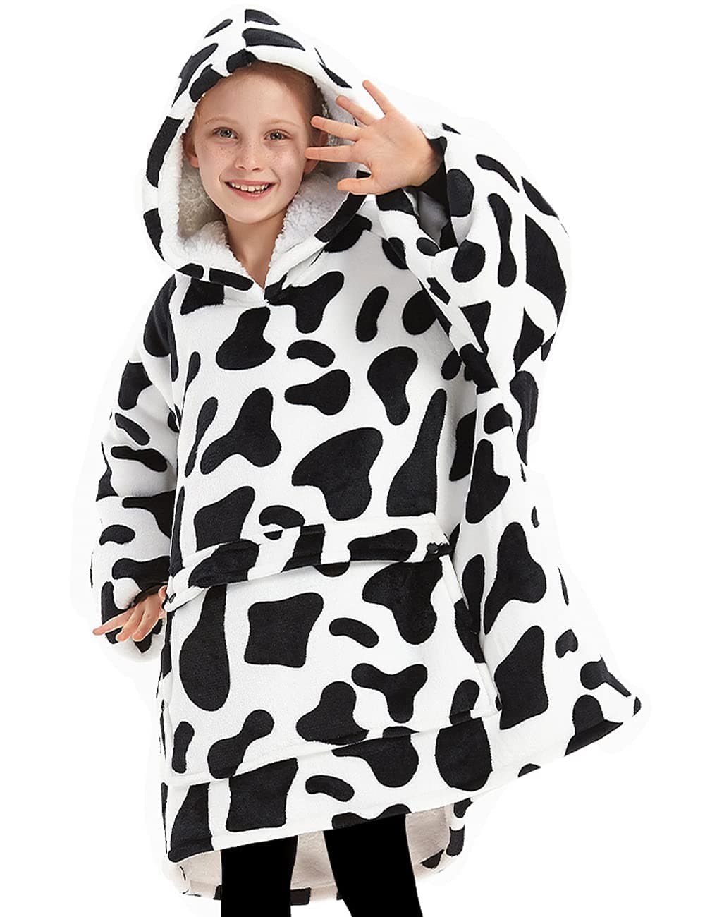 KFUBUO Wearable Blanket Hoodie for Kids Toddlers Sherpa Blanket Sweatshirt With Pocket Cute Hoodies 26 Year Old Girl Boy Birthday Gifts Cow